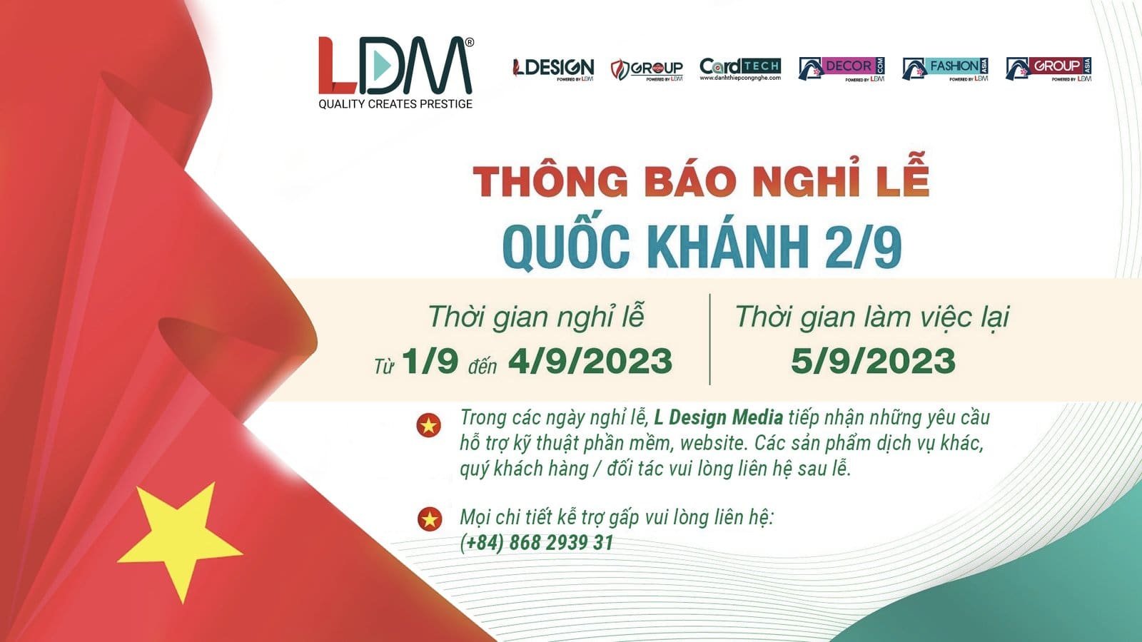THÔNG BÁO NGHỈ LỄ QUỐC KHÁNH 2/9