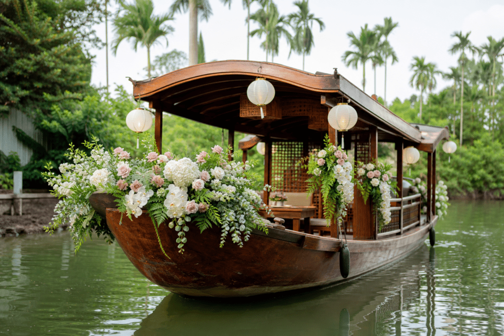 Cho thuê thuyền hoa trang trí, thuyền gỗ: Giải pháp tạo điểm nhấn sự kiện và không gian trải nghiệm